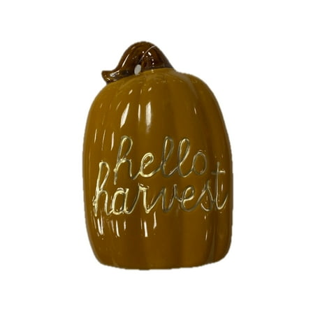 Ashland "Hello Harvest" Fall Pumpkin 6in x 3.5in x 2in Ceramic Tabletop Decor