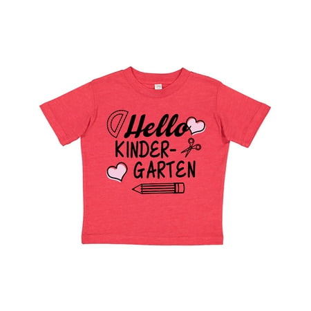 

Inktastic Hello Kindergarten with Hearts and School Supplies Gift Toddler Boy or Toddler Girl T-Shirt