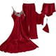 thumbnail image 2 of Puntoco Conjuntos de pijama cómodos para mujer Conjunto de ropa de dormir de tres piezas de color sólido para mujer con camisola, pantalones y camisón, 2 of 3
