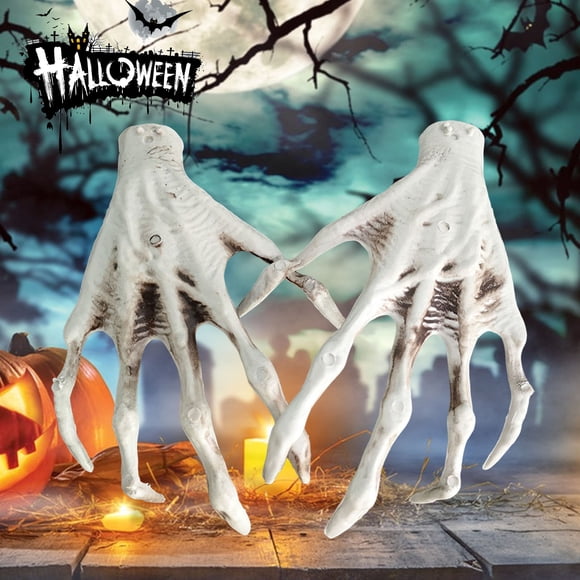 1 Pair Halloween Skeleton Hand Realistic Life Size Reusable Haunted House Ghost Festival Spooky Props Holiday Decoration Zombie Hand Party Supplies
