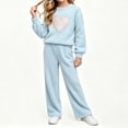 thumbnail image 5 of Oiangi Girls Fall Clothes Outfits Lounge Knit Sets Crewneck Sweater and Pant for Cold Weather Light Blue 7-8Years, 5 of 9