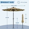 thumbnail image 2 of 10FT Solar Patio Umbrella with 32 LED Lights - Outdoor Table Umbrella with Crank Lift, Push Button Tilt and 8 Sturdy Ribs - Market Umbrella UV Protection for Pool, Deck, Yard, 2 of 8