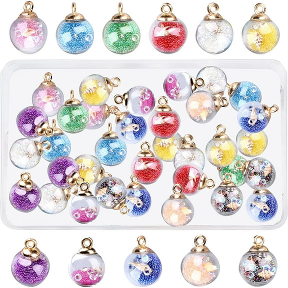 1 Box 40Pcs Glass Ball Charms Clear Globe Charm Tiny Stars Mini Bottle Wish Glass Ball Bottles for Jewelry Making Charms Begginners Adult DIY Craft Party Home Decoration Accessories
