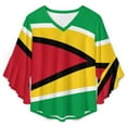 thumbnail image 4 of Flag Of Guyana.National Flag Of Guyana Women's V-Neck Blouse With 3/4 Ruffled Bell Sleeves Casual Top Ladies Blouses, 4 of 7