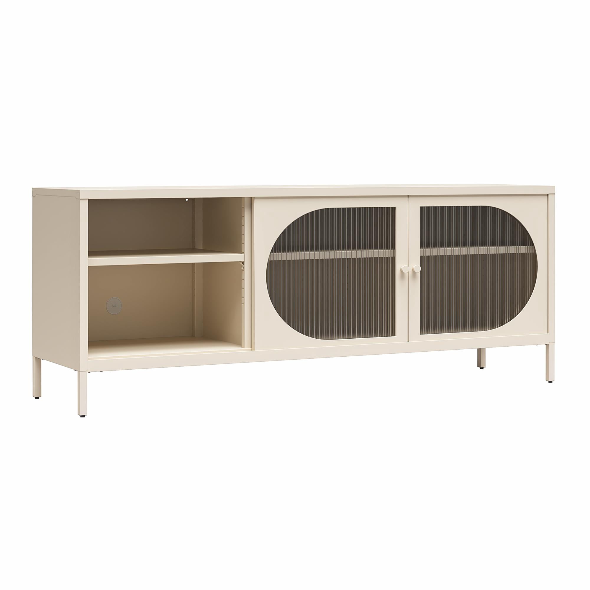 Mr.Kate Luna Metal TV Stand with Fluted Glass for 65" TVs, Parchment