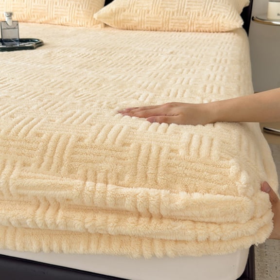 Winter Plush Fitted Sheet, Thick Milk Velvet Non Slip Mattress Protector, Soft Warm Machine Washable Bed Sheet for Cozy Bedroom Bedding, 47.24 x 78.74 Inch