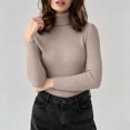 thumbnail image 2 of Amkhujs Fall Tops for Women Trendy Turtleneck Elegant Ribbed Knit Tops Casual Solid Fitted Basic Long Sleeve Tops, 2 of 9