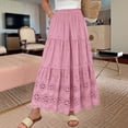 thumbnail image 4 of LWavelet Women Eyelet Embroidery Tiered Maxi Skirt Elastic High Waist With Pockets Boho Long Skirt Pink One Size, 4 of 4