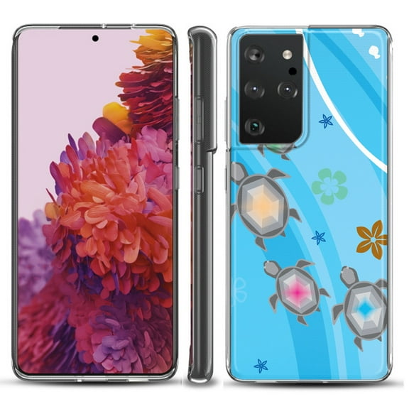Slim-Fit Lightweight Protective Phone Case compatible with Samsung Galaxy S21 ULTRA 5G, by OneToughShield ® - Happy Turtle