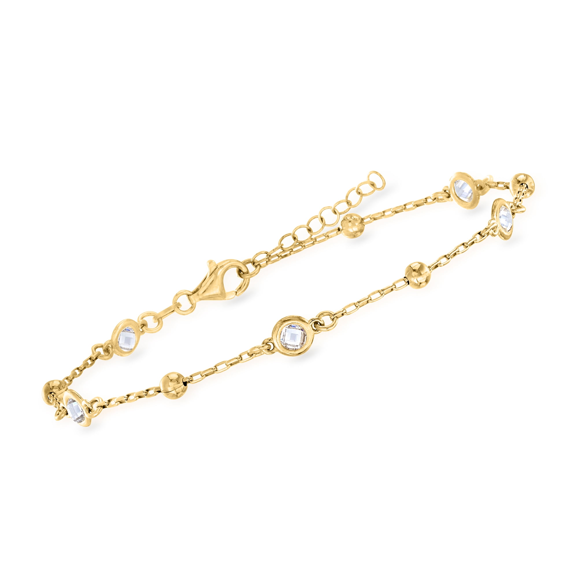 Ross-Simons Italian 1.15 ct. t.w. Bezel-Set CZ Station Anklet in 18kt Gold Over Sterling, Women's, Adult