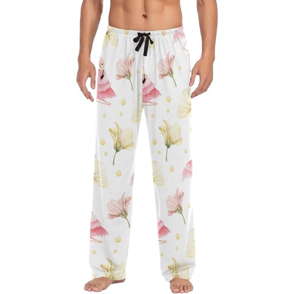 Flamingo and Flower Ghost Pajama Pants, Men's Lounge Pants Light with Drawstring and Pockets, Christmas New Year Birthday Father's Day Gifts, Small