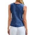 thumbnail image 2 of Sleeveless Crew Neck Women Slim Fit Button Down Denim Vest Tops, 2 of 5