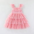 thumbnail image 5 of Gibobby Girl's Casual Princess Short Sleeve Dress Toddler Special Occasion Dresses Girls Round Neck red Mesh Layer Cake Princess Dress Soft Lightweight and Comfortable(12-18 Months,Pink), 5 of 6