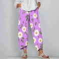 thumbnail image 2 of MIUOWANP Plus Size Women's Cropped Pants Elastic Waist Floral Print Breathable Sports Pants Size L(8)Purple, 2 of 5