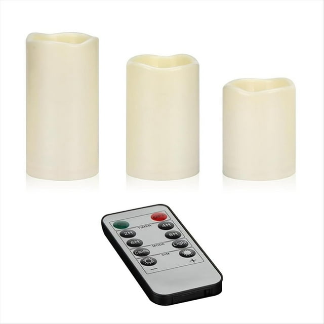 Velas Sin Llama 4 Pulgada 5 Pulgada 6 Pulgada Juego de 3 Pilares Interiores y Exteriores Velas Parpadeantes con Pilas de 3 Pulgada de Diámetro con Control Remoto
