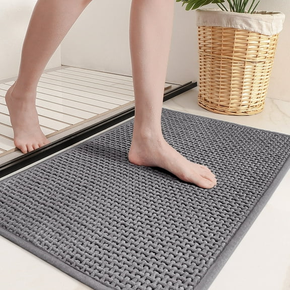 PABUBE Bathroom Rug,Small Non Slips Bath Mat, Machine Washable Bathroom Mat, Soft Absorbent Bathmat Bath Rug, Bathroom Rug and Mat for Bathroom Floor (16"x24",Dark Gray)