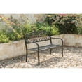 thumbnail image 3 of Steel Outdoor Patio Garden Park Seating Bench with Cast Iron Welcome Backrest, Front Porch Yard Bench Lawn Decor, 3 of 7