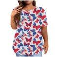 thumbnail image 2 of Fiudx Camisas de Mujer Día de La Independencia Moda Mujeres Manga Corta Floral Impreso Cuello Redondo Sobre Tamaño Tops Verano Camiseta Blusa, 2 of 6