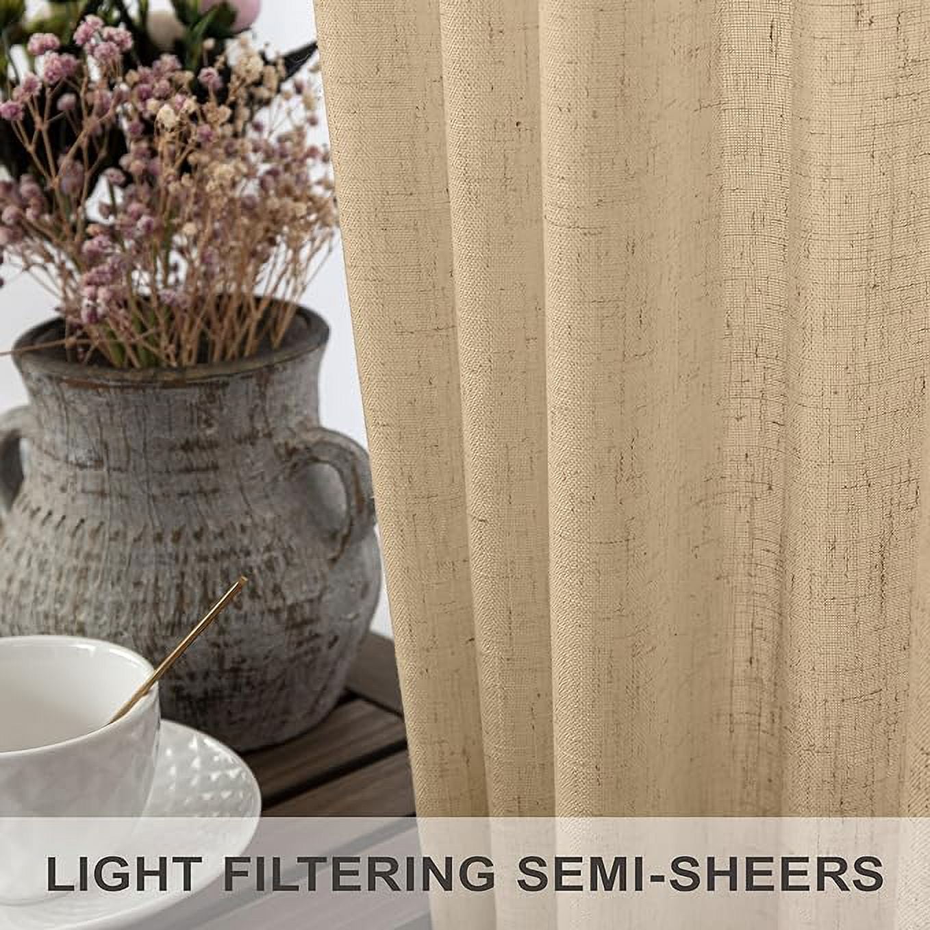 Bailu Linen Semi Sheer Curtains Tab Top Light Filtering Elegant Curtains & Drapes for Bedroom (Tan, W52 x L63, 2 Panels)