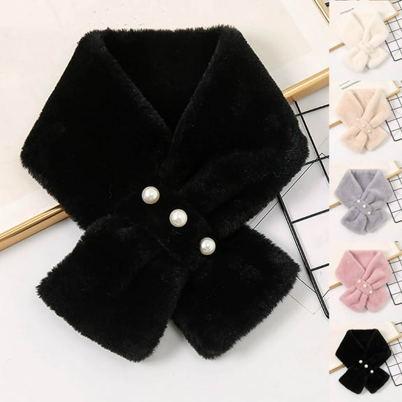 UTSJKR Plush Scarf for Women Winter Furry Faux Fur Loophole Short Scarf Soft Cozy Neck Warmer Wrap Casual Fashion Scarves Black