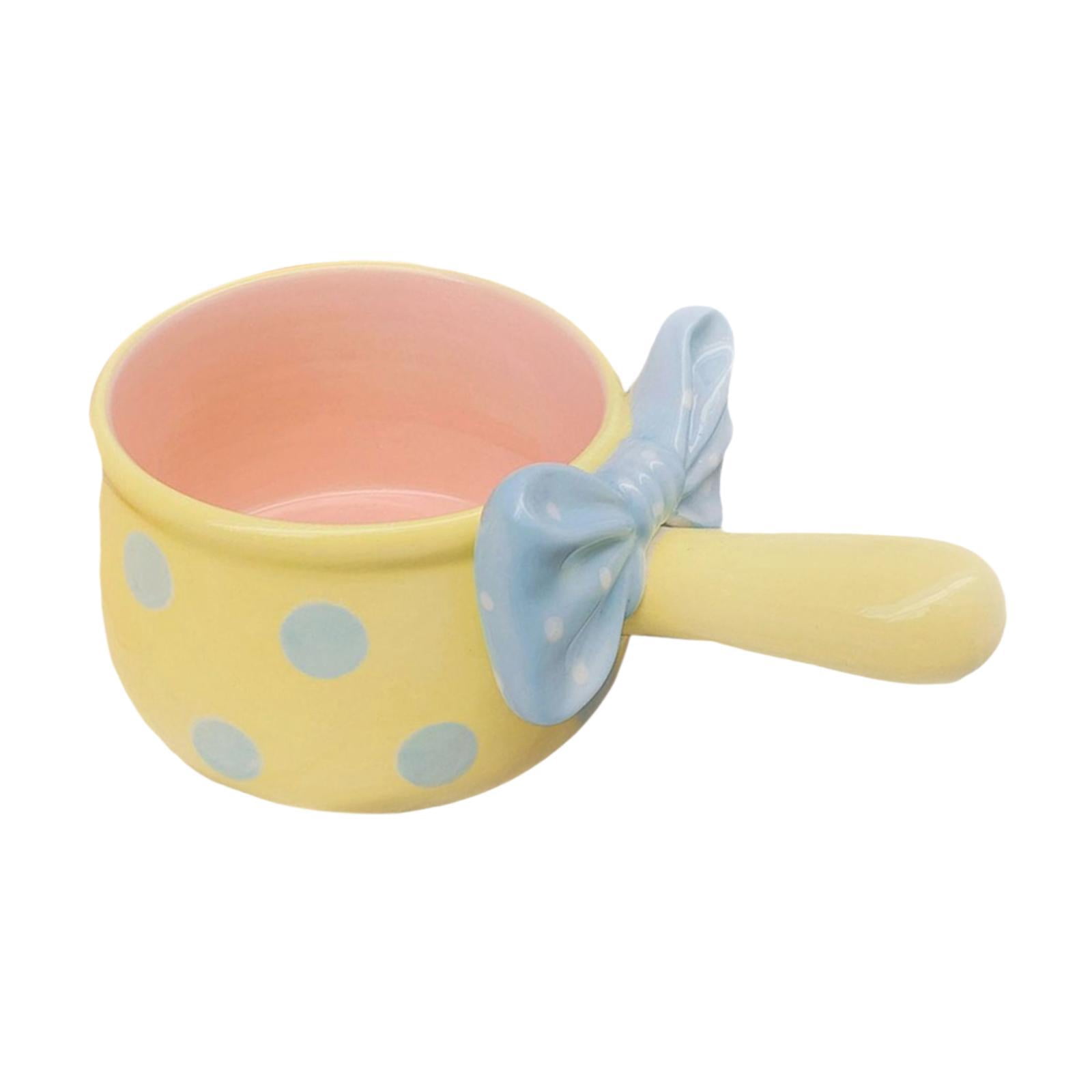 Fiocias 600ml Ceramic Soup Pot with Instant Handle Oven-Baked Rice Bowl for Cereal Chili Yellow