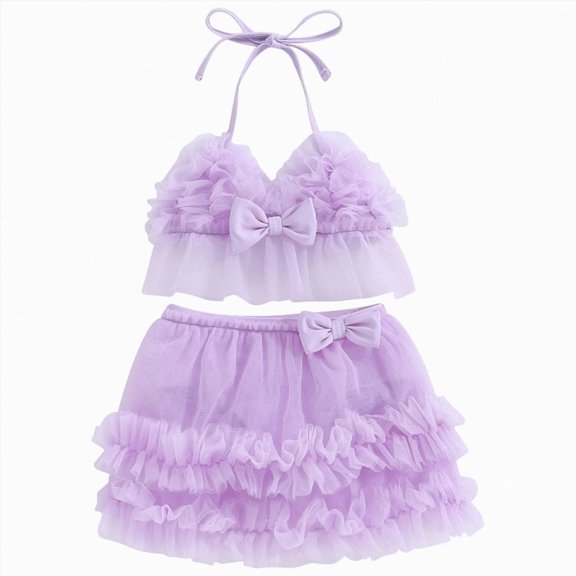 Hessimy Girls Swimsuit 2 Piece Girls Tankini Swimsuit Shorts Swimwear Teen Bathing Suits,Shorts Style,Active Wear(Purple,18-24 Months)