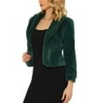thumbnail image 4 of MODA NOVA Juniors Notched Lapel Long Sleeves Open Front Fleece Cropped Coat Green M, 4 of 5