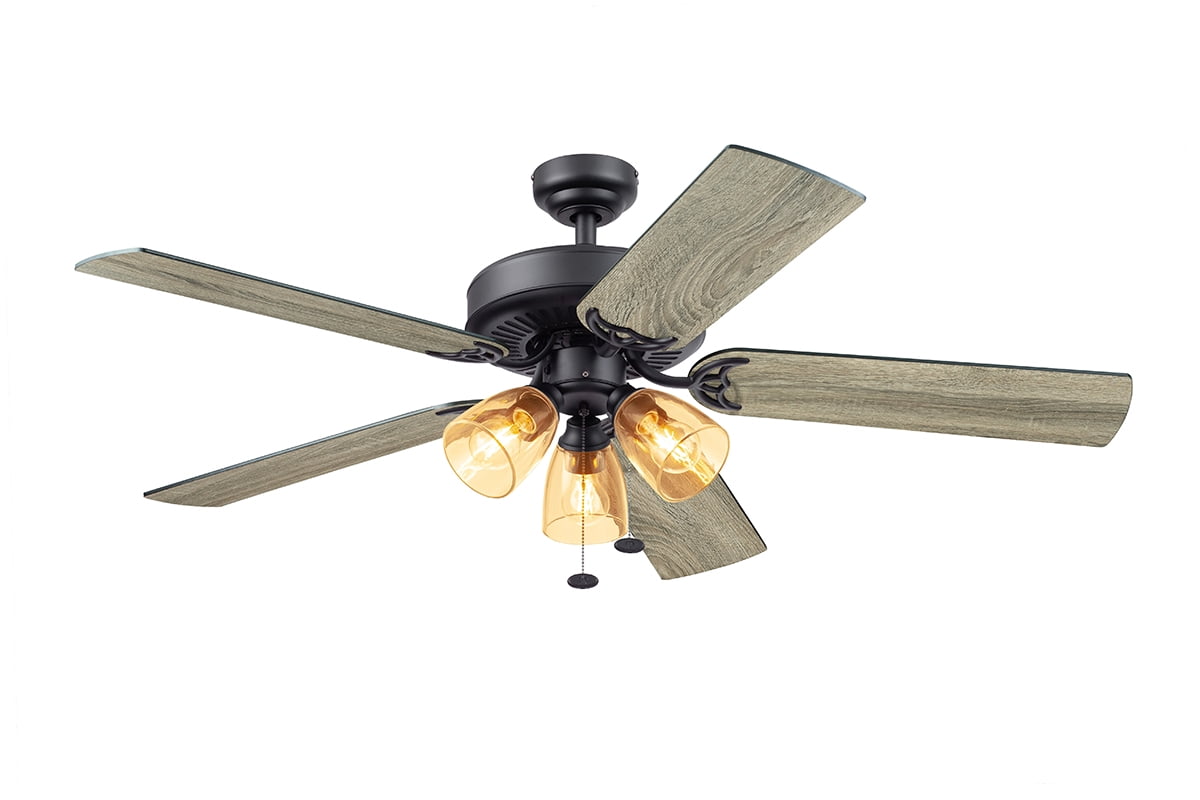Better Homes & Gardens 52" Matte Black Indoor Ceiling Fan with Light, 5 Blades, Pull Chains & Reverse Airflow