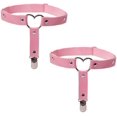 thumbnail image 1 of 2pcs Adjustable Faux Leather Thigh Garter, Elastic Punk Heart-Shape Thigh Garter with Anti-Slip Clips, Pink, 1 of 6