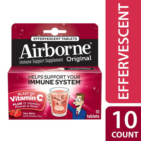 Airborne Very Berry Effervescent Tablets, 1000mg Vitamin C, Immune Support, and Antioxidant Supplements, 10 (Best Organ Support Supplement)
