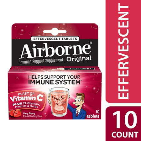 Airborne Very Berry Effervescent Tablets, 1000mg Vitamin C, Immune Support, and Antioxidant Supplements, 10 (Best Time To Take Airborne)