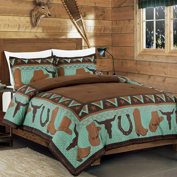 3 Piece Western Cabin Lodge Comforter, Western Bedding Sets King