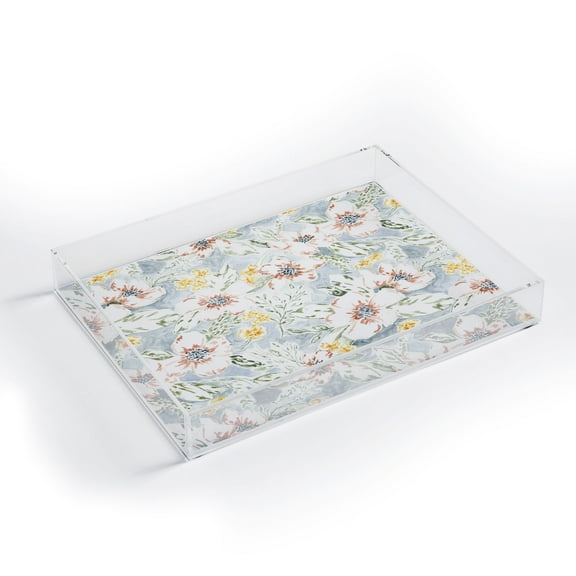 Society6 Jacqueline Maldonado Sun Drenched Floral Acrylic Tray, 8" x 6 1/4" x 1", gray
