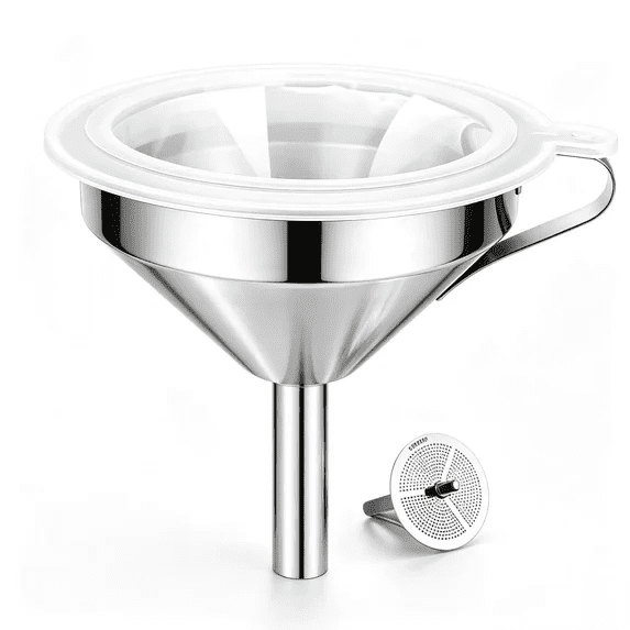 Vruelia 5.9 Inch 304 Stainless Steel Kitchen Funnel with 200 Mesh Food Filter Strainer for Transferring Liquids, Oil, Making Jam