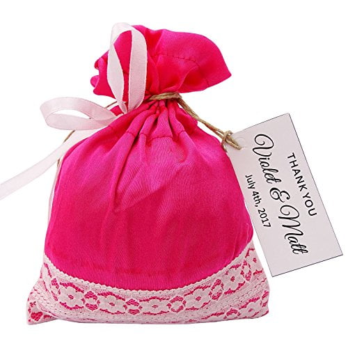 20 Satin Drawstring Gift Bags Small Printed Pouches Wedding Party Favor Bags With Personalized Tags