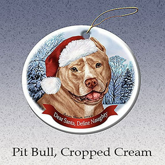 Holiday Pet Gifts Cream & White Pit Bull (Cropped) Dog Porcelain Ornament