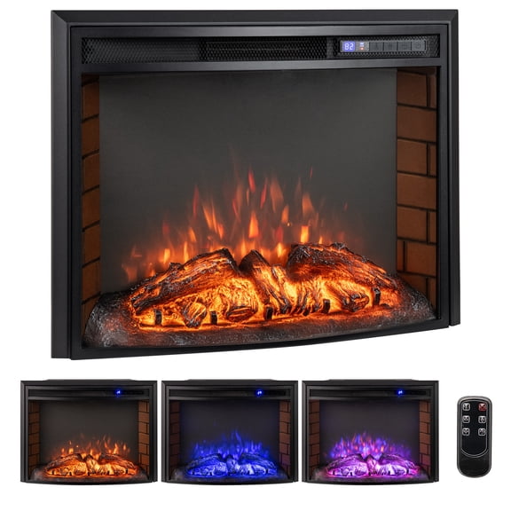 Giantex 26" Electric Fireplace Insert w/Curved Screen, Recessed Fireplace Heater w/6H Timer, Overheat Protection