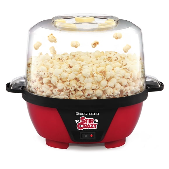 West Bend Stir Crazy Hot Oil Popcorn Popper, Popcorn Maker Machine with Large Serving Bowl Lid and Stirring Rod Perfect for Movie Night Snack Time or