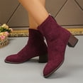 thumbnail image 6 of Boots for Women Chunky Heel Square Toe Mid Heel Ankle Short Boots Women Trendy Casual Outdoor Dressy Winter Warm Shoes Wine 6.5, 6 of 10