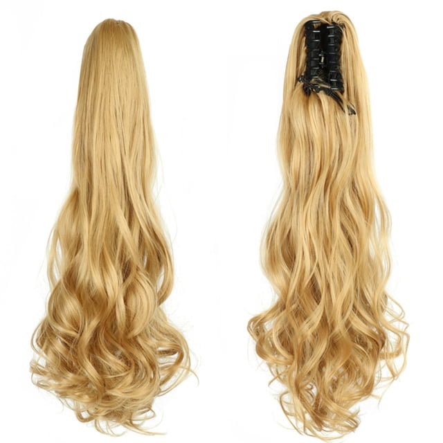 Perruque Bouclée pour Femme Queue de Cheval avec Pince Griffe Extension de Cheveux Ondulés de 22 Pouces de Long Perruques en Fibre Synthétique Résistantes à la Chaleur Prise Forte et Fixation Sécurisée