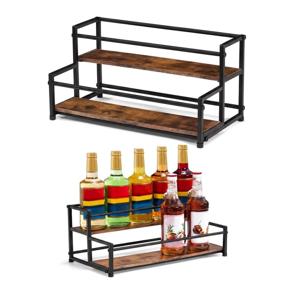 Renyuanyuan Coffee Syrup Storage Rack, Double-Tier Design, Holds Multiple Bottles, for Coffee Bars, Wine Bottle Displays, and Bar Counters