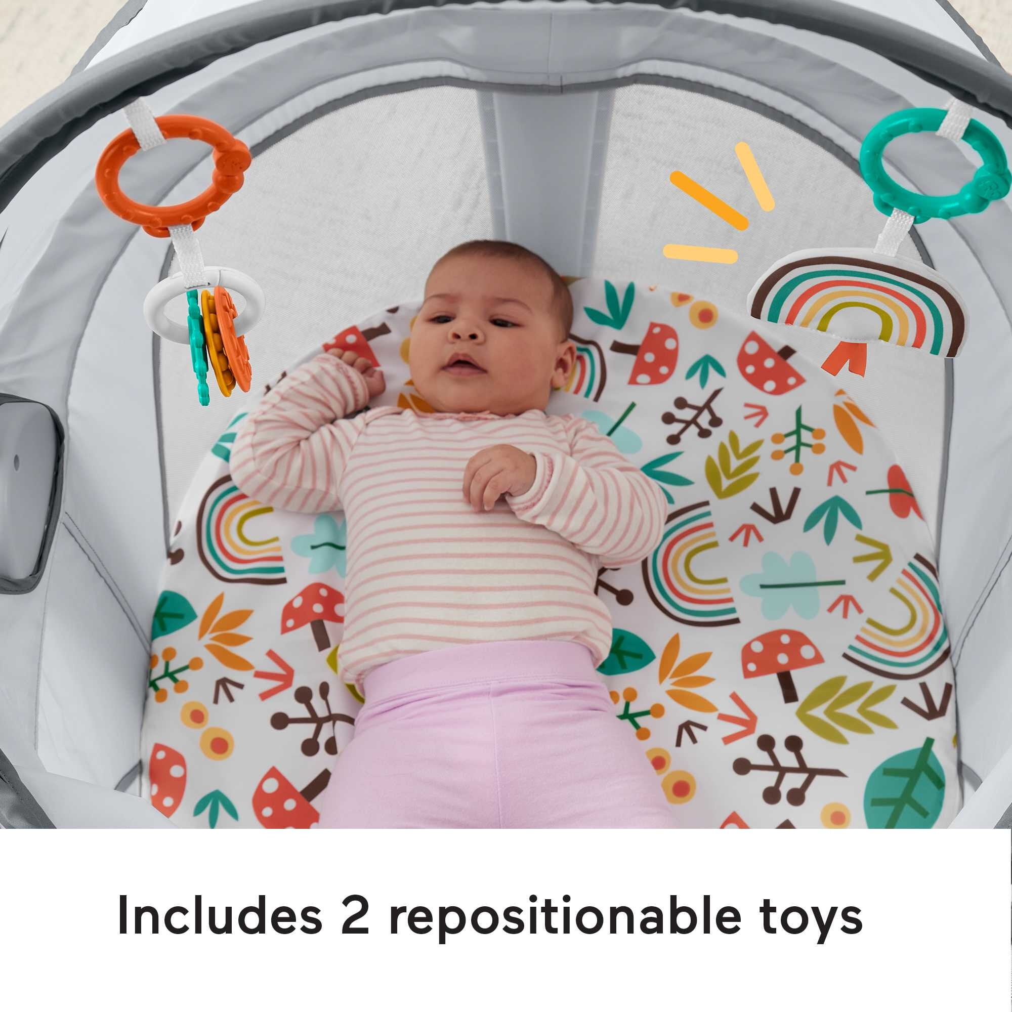 Fisher-Price Portable Baby Bassinet & Play Area with Toys, On-the-Go Baby Dome, Whimsical Forest - 2