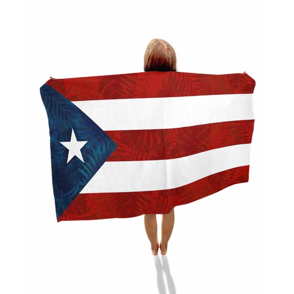 Puerto Rico Flag Beach Towels Oversized Super Absorbent,Palm Leaf Botanical Red Striped Blue Star Lightweight Bath Towel Quick Dry Sets For Bathroom/Pool/Rv Camping/Beach Play/Gym Room/Picnic 23"x47"