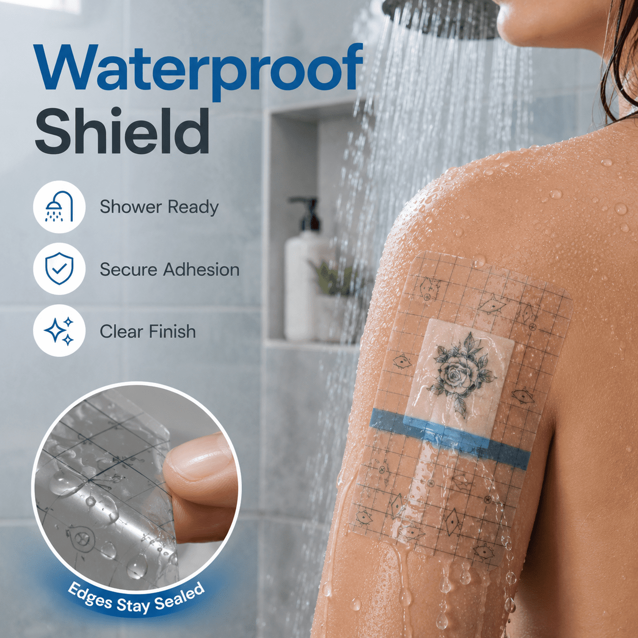 1M x 15cm Tattoo Aftercare Waterproof Bandage,Transparent Waterproof Adhesive Bandage Tape,Second Skin Healing Protective Bandages,Transparent Stretch Wound Dressing Tape
