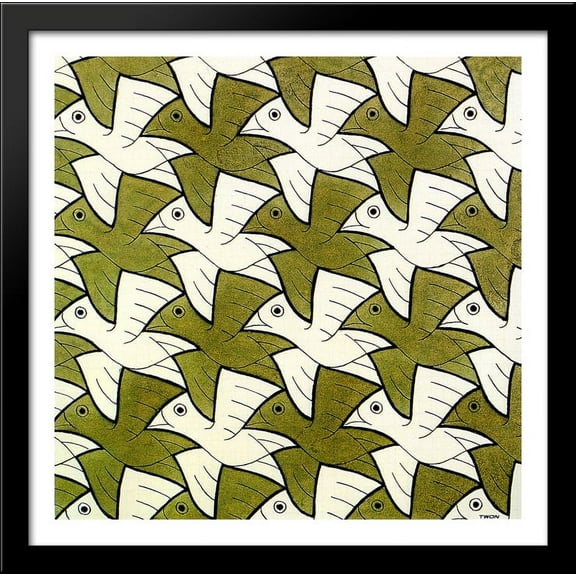 Symmetry Watercolor 106 Bird 28x28 Large Black Wood Framed Print Art by M.C. Escher