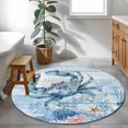 thumbnail image 4 of Coastal Blue Crab Round Area Rug 4 FT, Non Slip Indoor Outdoor Rug, Ocean Nautical Starfish Coral Wooden Washable Soft Circular Carpet Non-Shedding Floor Mat for Coffee Table Nursery Foyer Balcony, 4 of 8