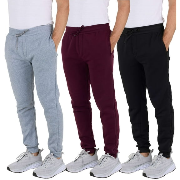 Real Essentials 3 Pack: Men's Tech Fleece Ultra-Soft Jogger Athletic Sweatpants with Pockets (Available In Big & Tall)