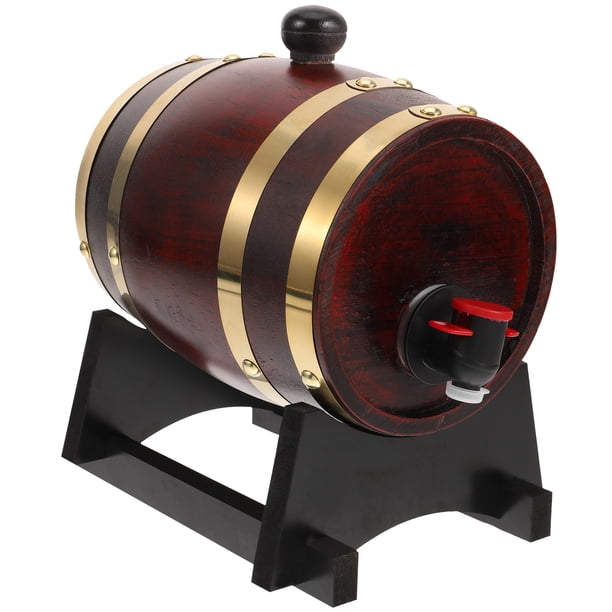 1 juego de dispensador de bebidas de barril de vino de madera, cubo de agua de madera de 1 l, cubo de cerveza vintage con estante