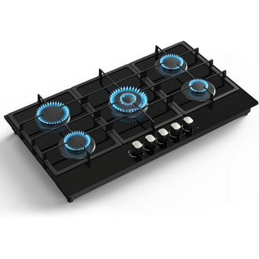 VBGK 36 Inch Gas Stove, Built-in Propane Gas Cooktop with 5 Burner,Tempered Glass Gas Cooktop NG/LPG Convertible, Black