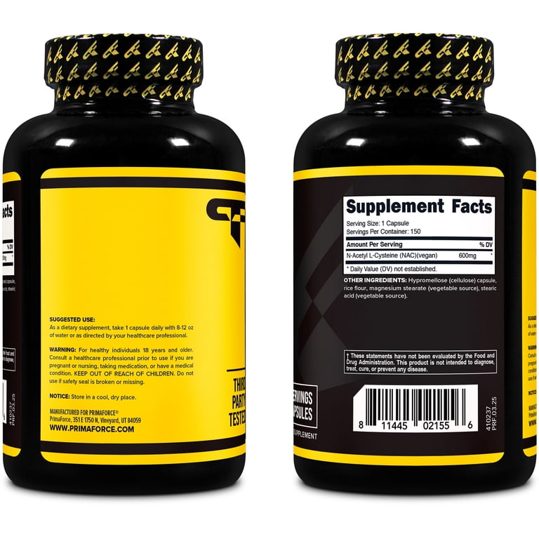 PrimaForce NAC Vegan N-Acetyl L-Cysteine Supplement (600 mg) 150 Capsules